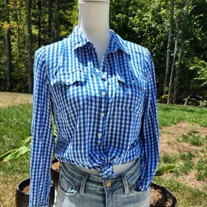 Soft Talbots gingham button down blouse we milkmaid cottage prairie checked top